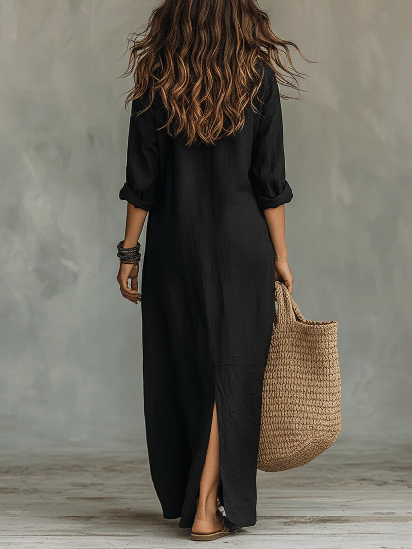 Elegant Oversized Women's Maxi Dress with Buttons