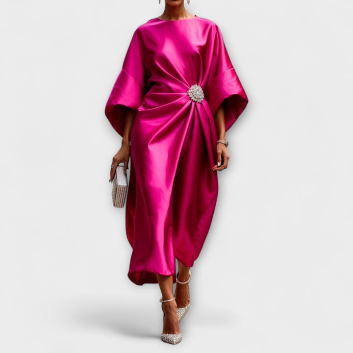 Elegant Women's Satin Maxi Dress with Glossy Effect - Perfect for Galas and Weddings