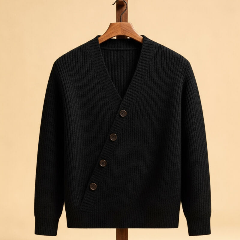 Men's Ribbed Knit V-Neck Cardigan - Soft and Versatile
