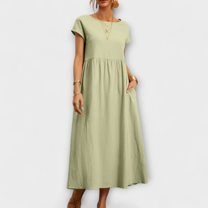 Elegant Women's Spring Dress with Flowing Silhouette - Light and Airy