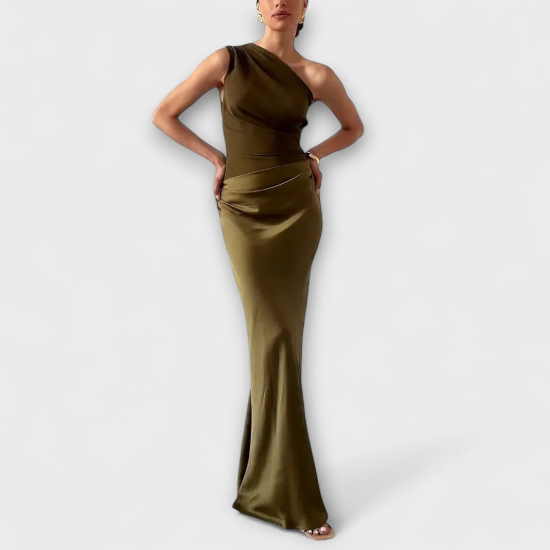 Elegant Women's One-Shoulder Maxi Dress with Asymmetric Neckline