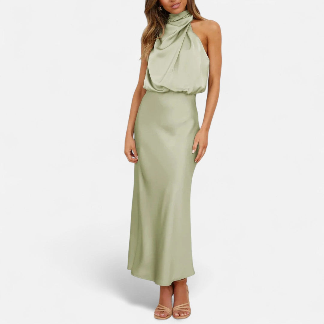 Women's Elegant Sleeveless Long Satin Dress