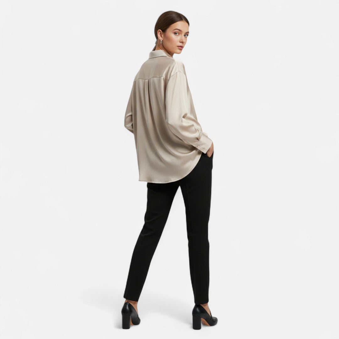 Elegant Satin Blouse for Women with V-Neckline