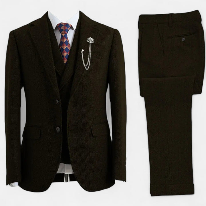 Elegant Tweed Herringbone Men's Suit Three-Piece Double-Breasted