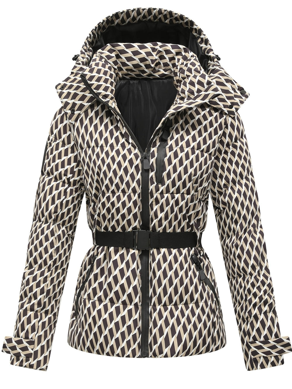 Off-white belted padded coat for women with hood