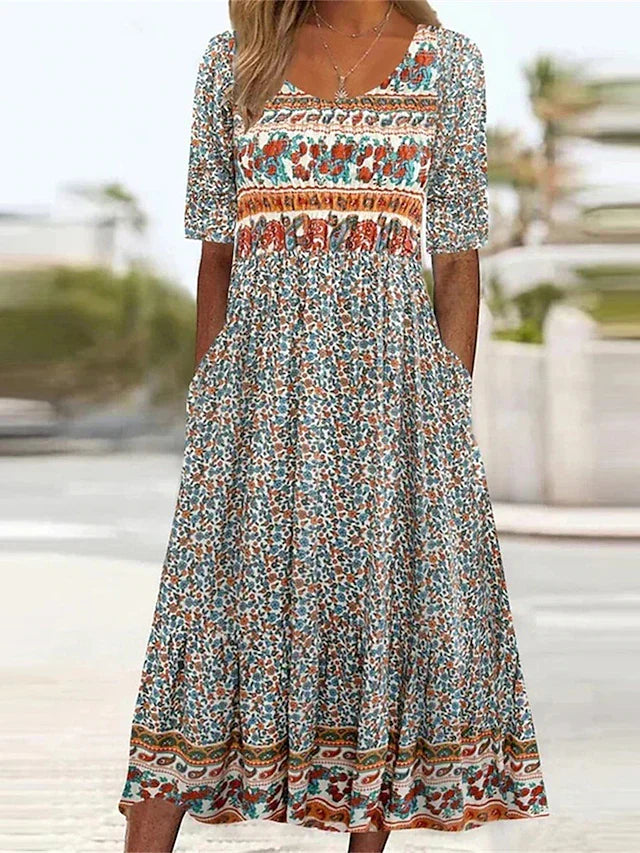 Boho Printed Women's Midi Dress