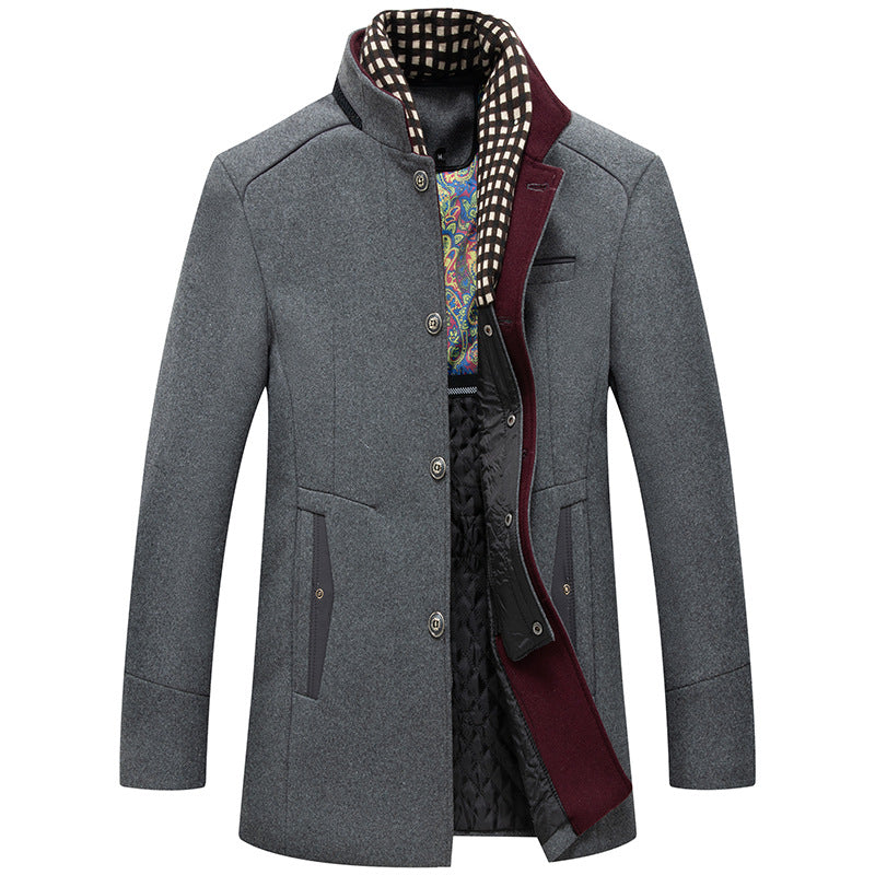 Men's Elegant Wool Coat with Stand Collar