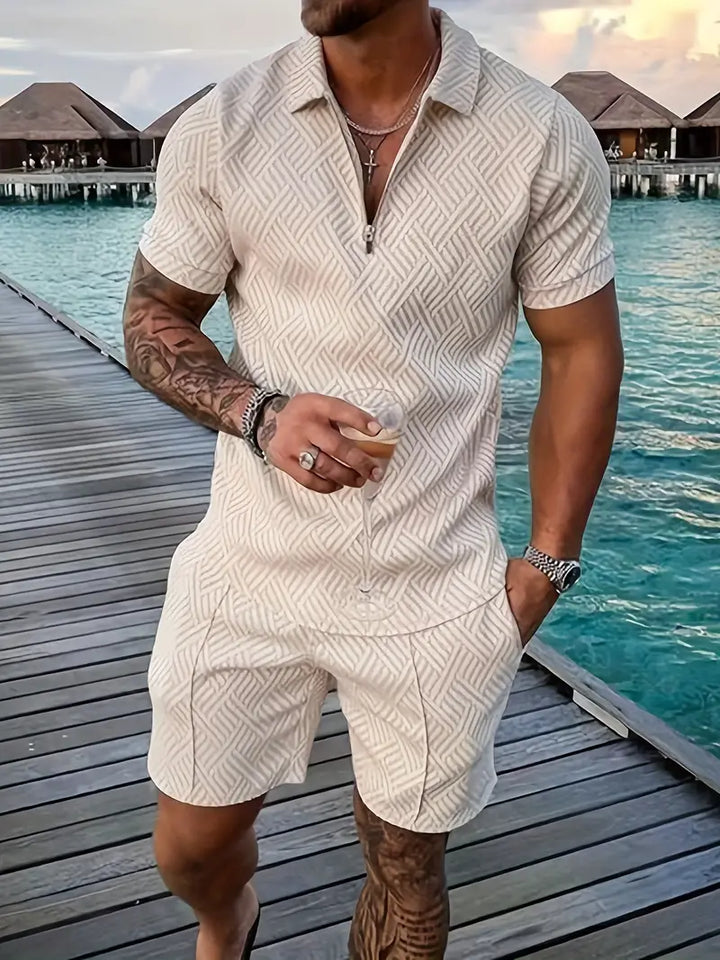 Classic Men's Polo Shirt and Shorts Set - Breathable and Comfortable for Casual Wear and Sports