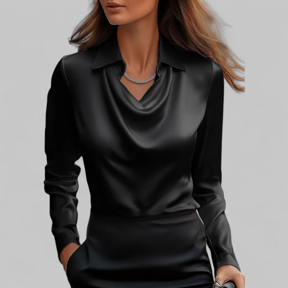 Elegant Satin Waterfall Neckline Women's Blouse