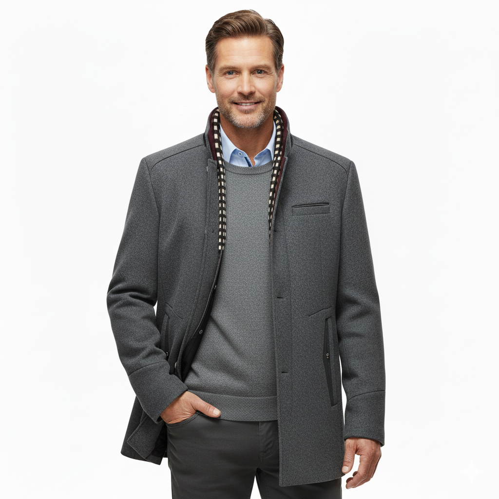 Men's Elegant Wool Coat with Stand Collar