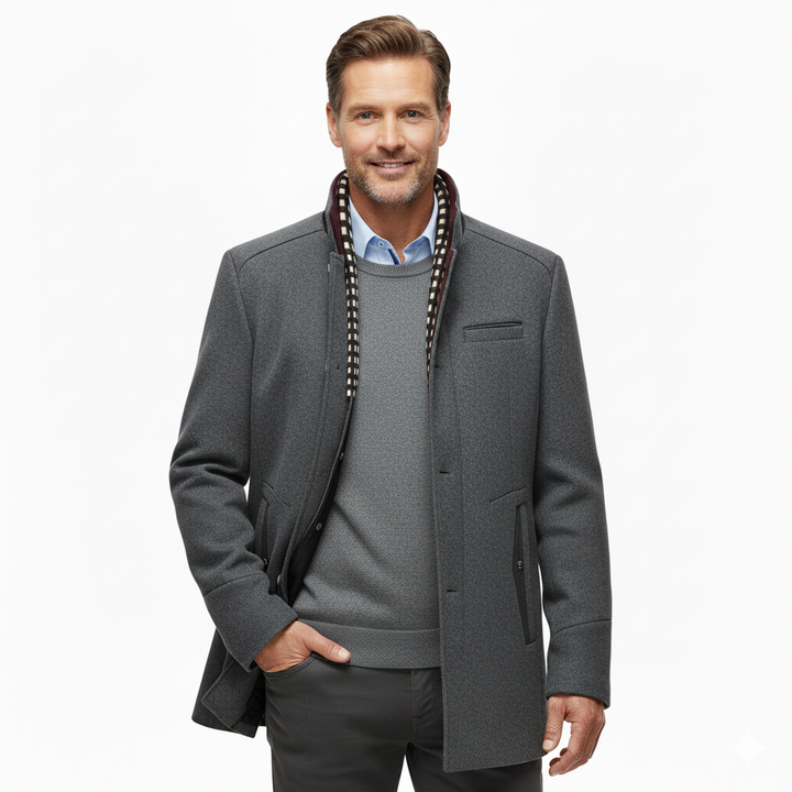 Men's Elegant Wool Coat with Stand Collar