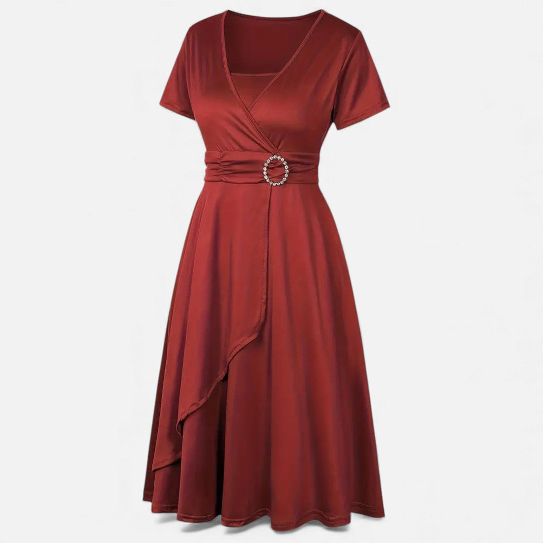 Elegant Rhinestone V-Neck Asymmetric Women's Evening Dress
