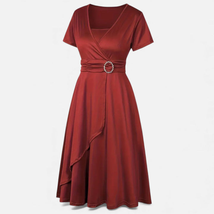 Elegant Rhinestone V-Neck Asymmetric Women's Evening Dress