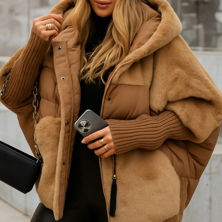 Women's Warm Puffer Jacket with Luxury Faux Fur Detail