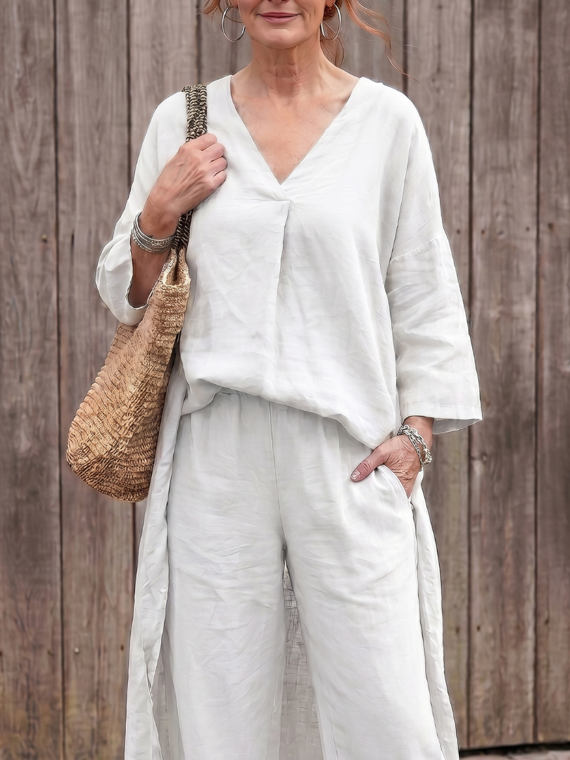 Comfortable Casual Women's Tunic Top & Wide Leg Pant Set