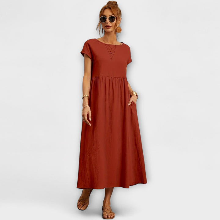 Elegant Women's Spring Dress with Flowing Silhouette - Light and Airy