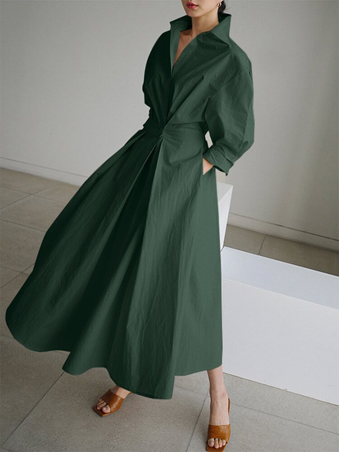 Elegant Polo Collar A-Line Women's Maxi Dress