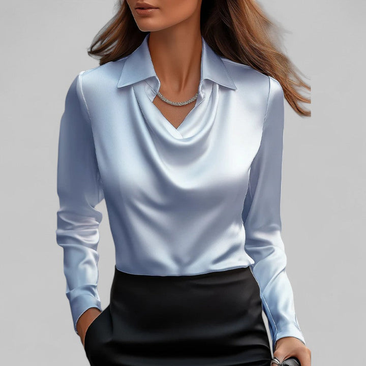 Elegant Satin Waterfall Neckline Women's Blouse