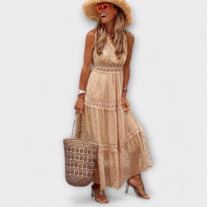 Women's Boho Maxi Dress with Lace Details - Elegant Summer Dress