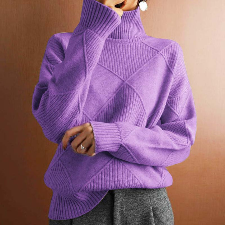 Structured Women's Turtleneck Sweater with Geometric Pattern - Soft and Elegant