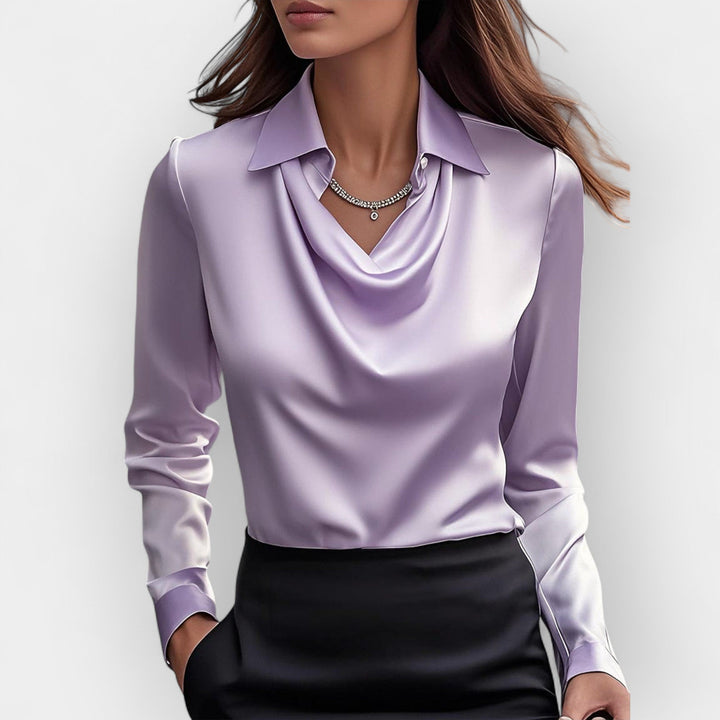 Elegant Women's Satin Blouse with Waterfall Collar - Refined Blouse for Business and Special Occasions