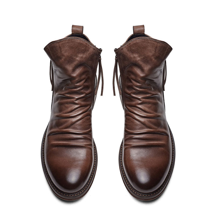 Men's Comfortable PU Leather Boots with Zipper - Non-Slip and Breathable