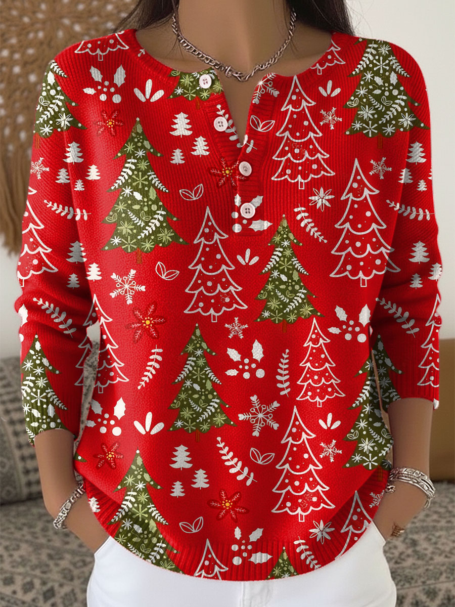 Women's Festive Christmas Sweater with Buttons