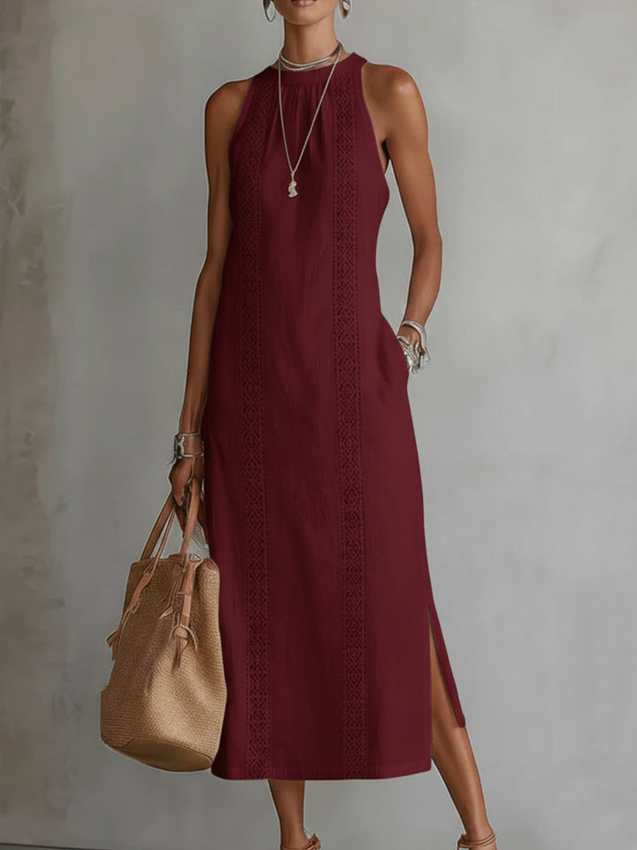 Relaxed Sleeveless Women's Maxi Dress with Mao Collar