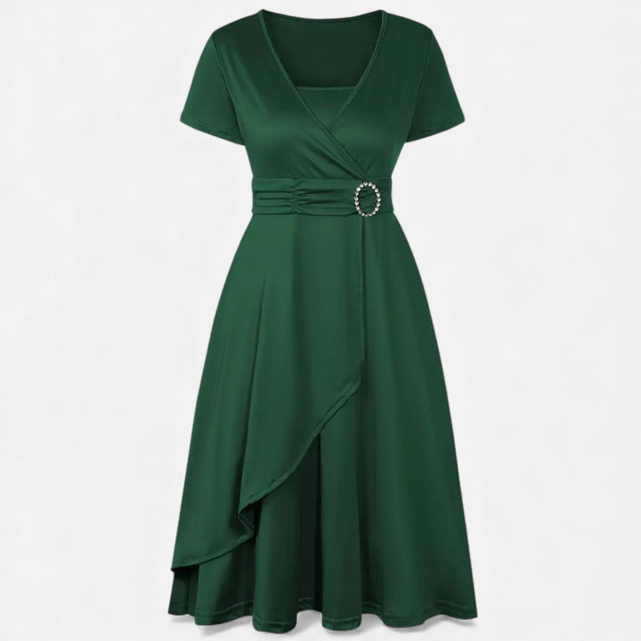 Elegant Rhinestone V-Neck Asymmetric Women's Evening Dress