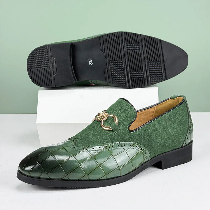 Elegant Men's Leather Loafers with Suede - Cushioned Footbed
