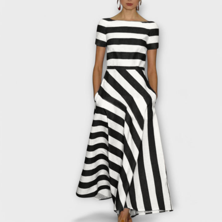 Elegant Women's Maxi Dress with Stripe Pattern - Relaxed Fit