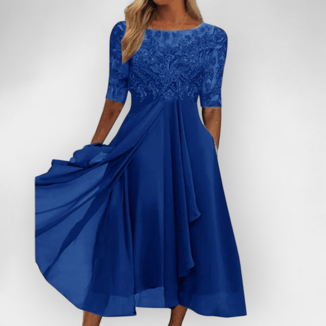 Elegant Women's Midi Dress with Feminine Silhouette - Versatile and Timeless