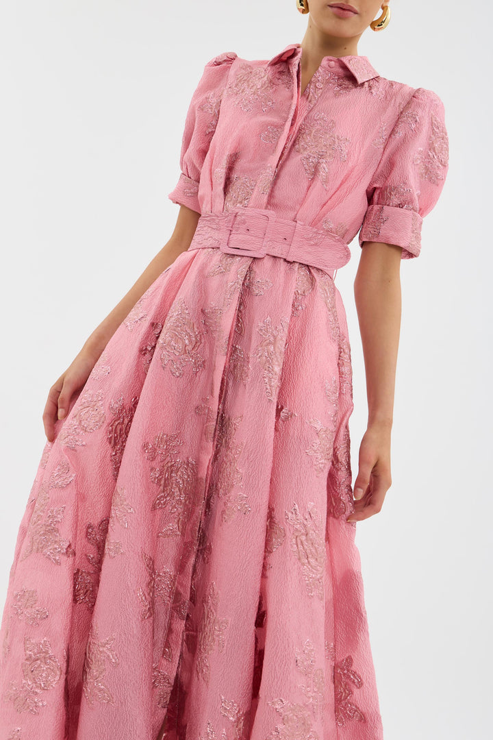 Elegant Floral Women's Maxi Dress with Short Puff Sleeves