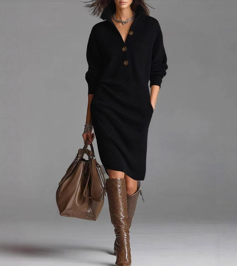 Women's Soft Knit Sweater Dress with Buttons