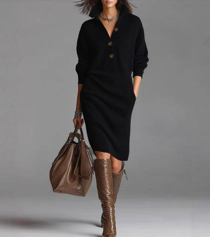 Women's Soft Knit Sweater Dress with Buttons