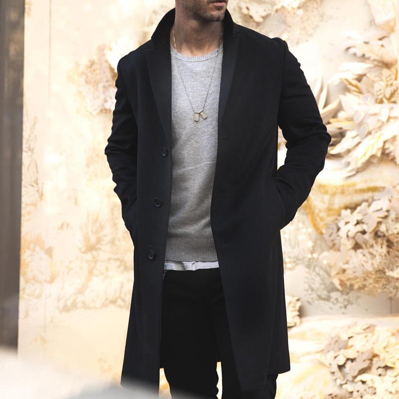 Classic Men's Coat with Lapel Collar
