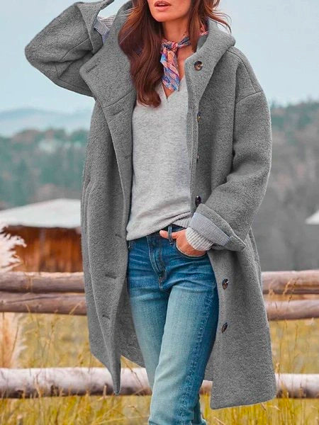 Women's Long-Sleeve Marled Coat with Button Placket