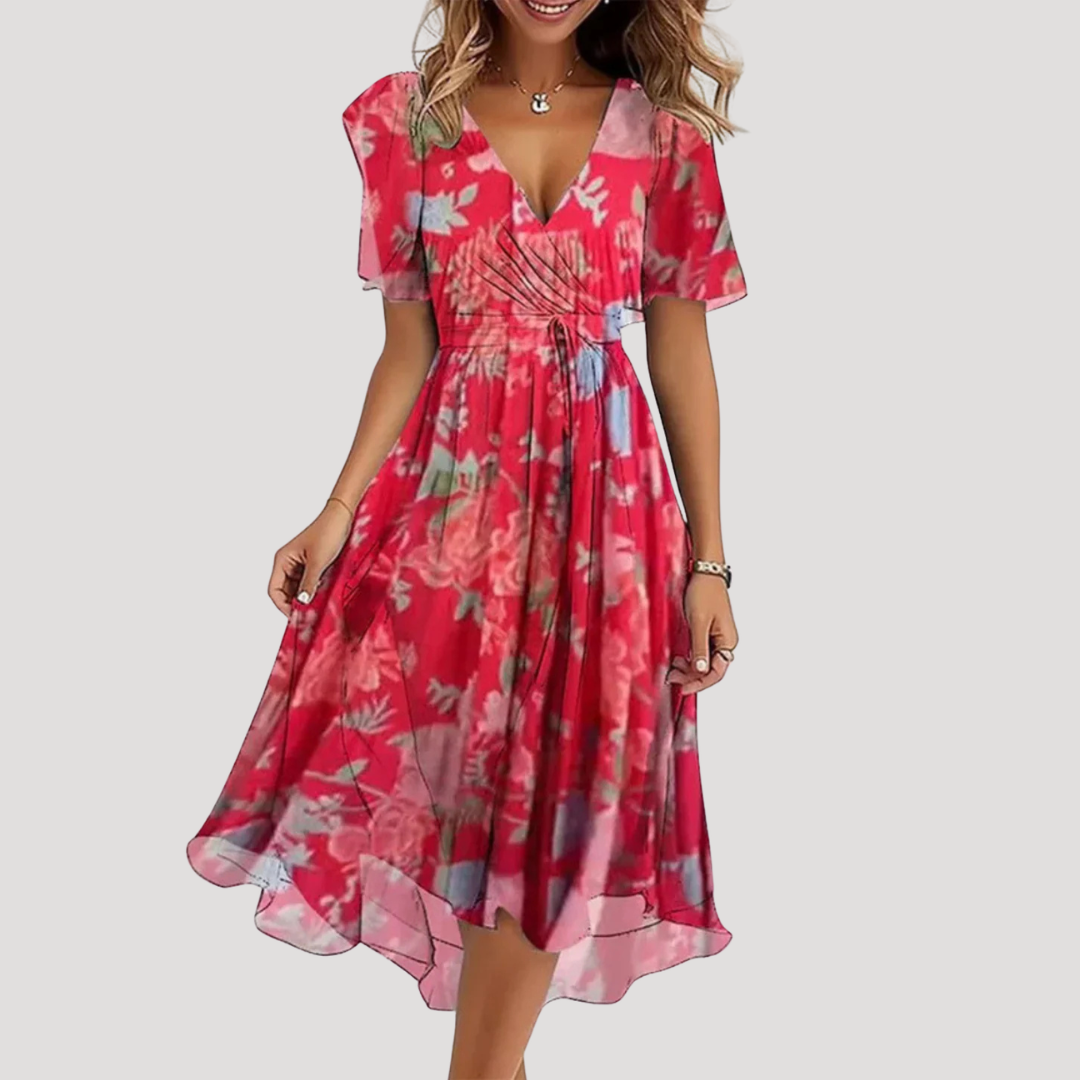 Elegant Floral Women's Wrap Midi Dress