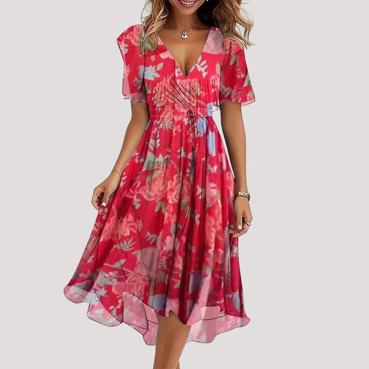Elegant Floral Women's Wrap Midi Dress