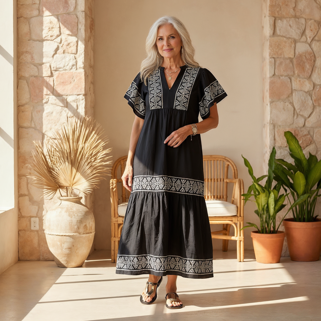 Elegant Bohemian V-Neck Women's Midi Dress