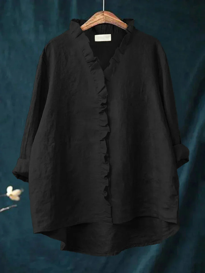 Casual Cotton-Linen Women's Ruffle Shirt