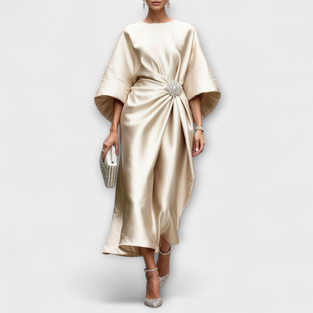 Elegant Women's Satin Maxi Dress with Glossy Effect - Perfect for Galas and Weddings