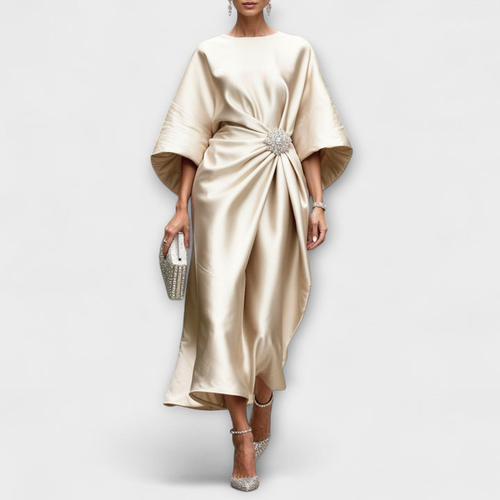 Elegant Women's Satin Maxi Dress with Glossy Effect - Perfect for Galas and Weddings