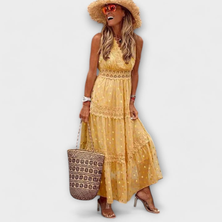 Women's Boho Maxi Dress with Lace Details - Elegant Summer Dress