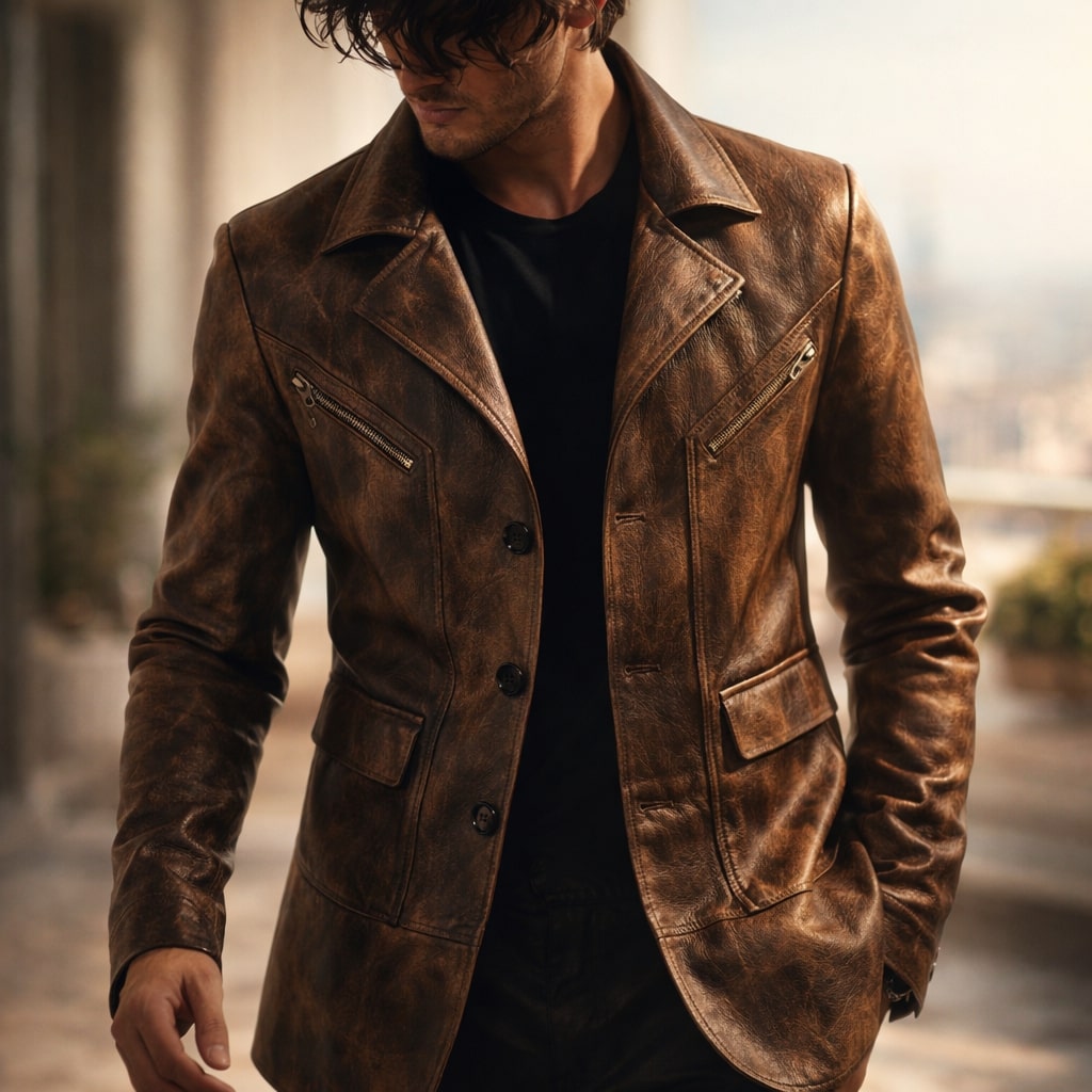 Structured Elegant Men's Leather Jacket