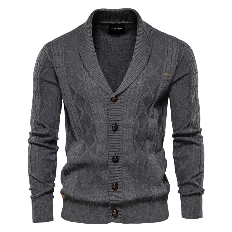 Men's Knit Cardigan with Shawl Collar - Soft Cotton and Elegant Fit