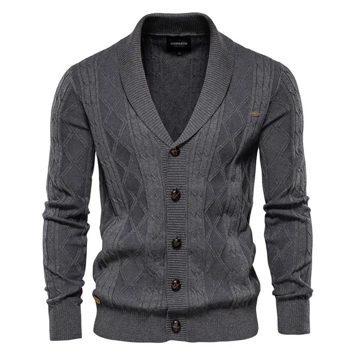 Men's Knit Cardigan with Shawl Collar - Soft Cotton and Elegant Fit