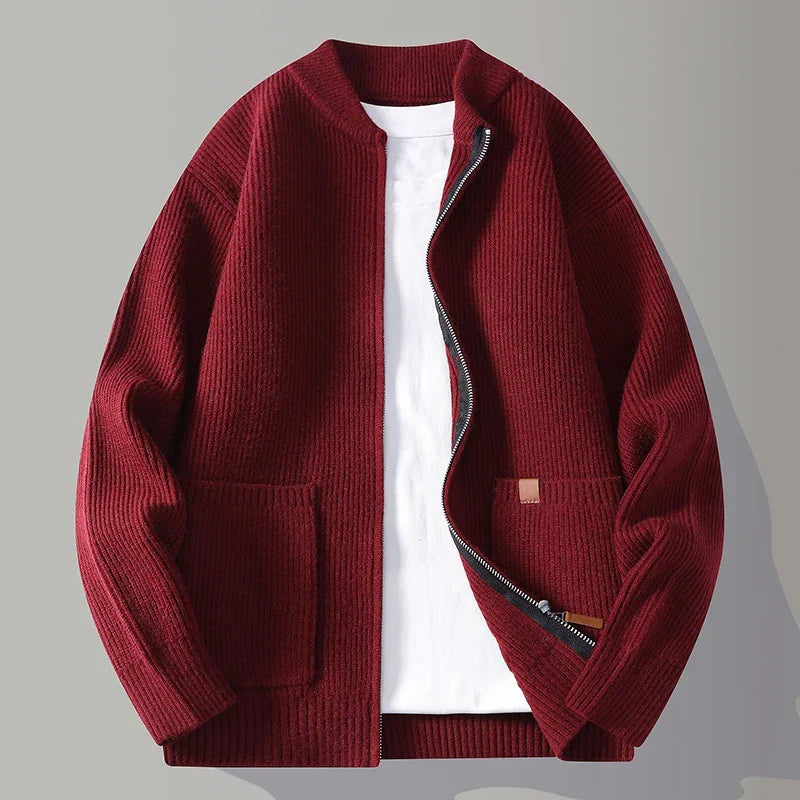 Men's Textured Knit Pullover with Stand Collar - Modern Rib Knit