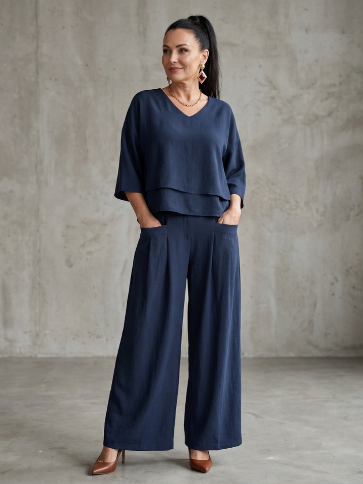 Elegant Layered Women's Wide Leg Two-Piece Set