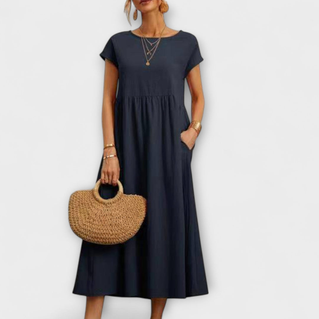 Elegant Women's Spring Dress with Flowing Silhouette - Light and Airy
